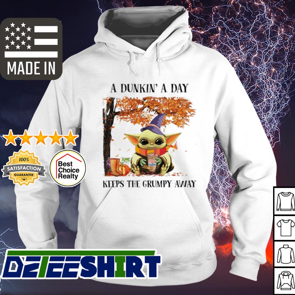 Baby Yoda A Dukin A Day Keeps The Grumpy Away Halloween Dunkin Donuts Shirt Hoodie Sweater Long Sleeve And Tank Top